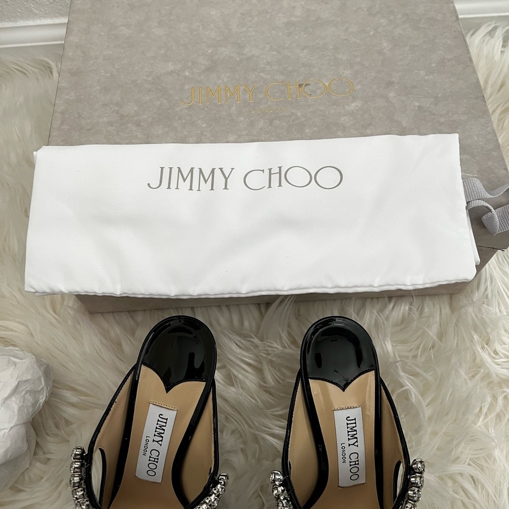 JIMMY CHOO Patent Crystal Bing 100 Pumps 36.5 Black - Picture 3 of 10